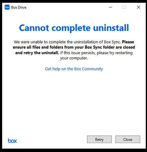 problem uninstalling Box Sync